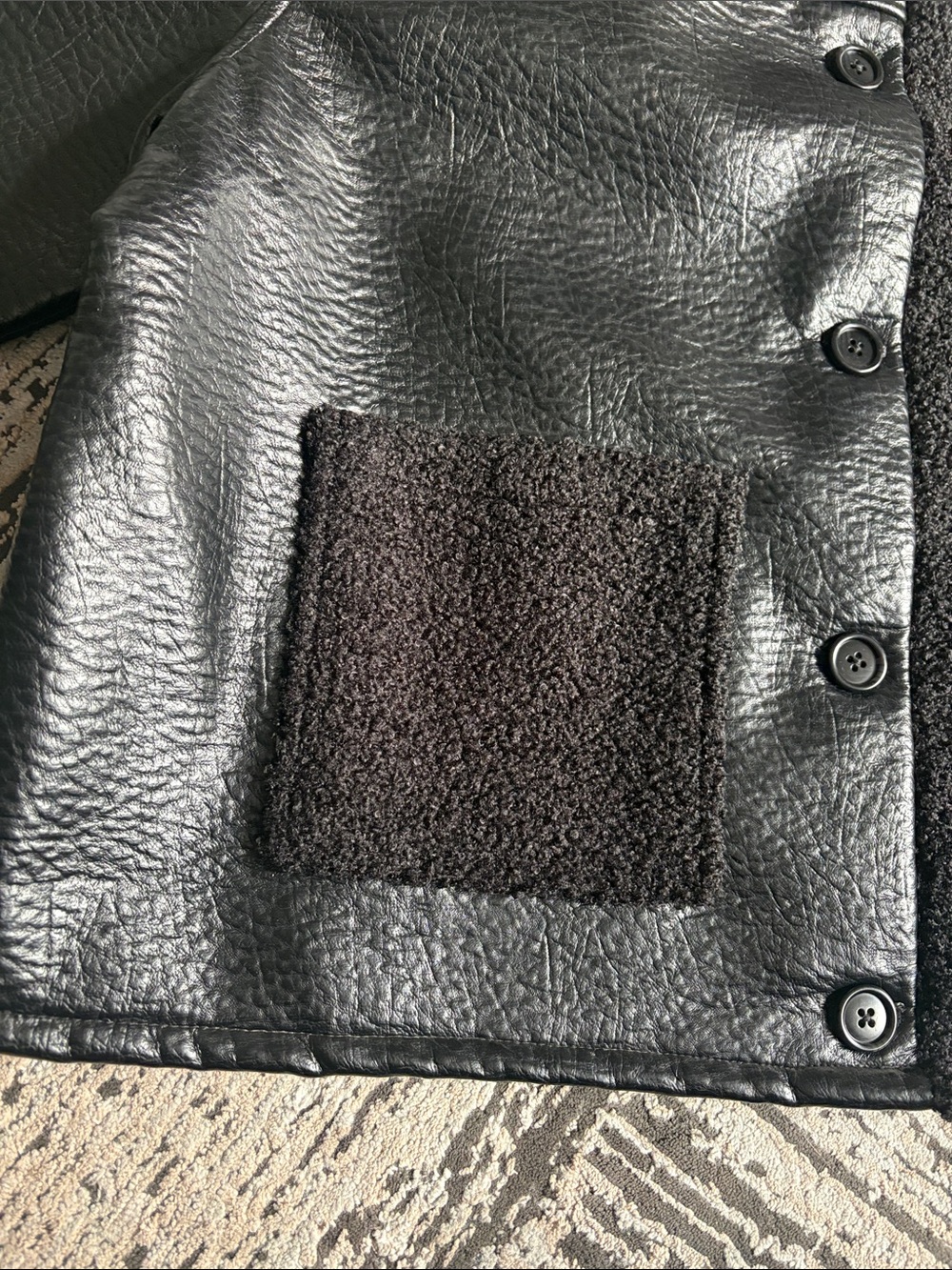 Black Faux-Leather Sherpa-Trim Jacket - Picture 3 of 4
